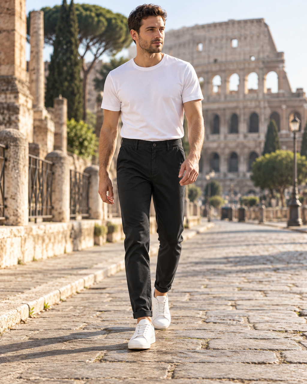 Modello con pantalone nero vicino al Colosseo, Roma